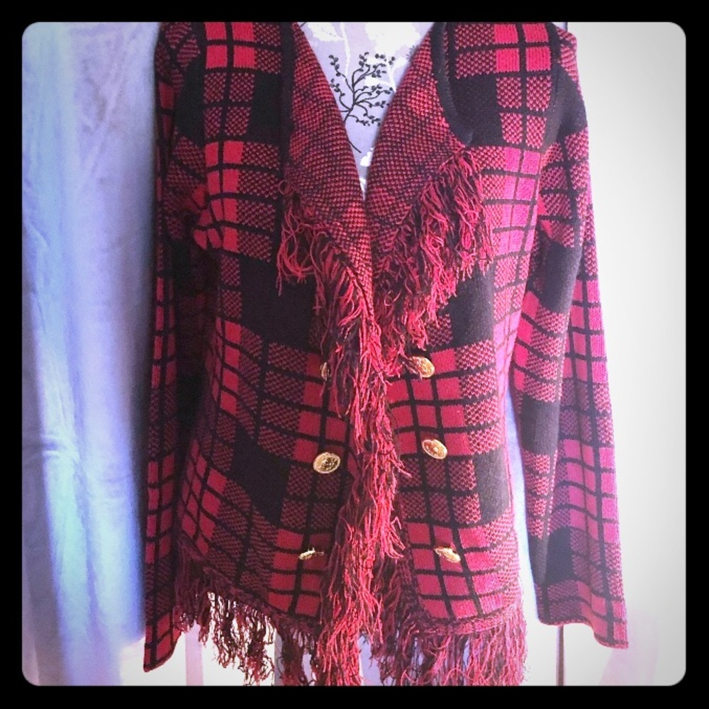 Flannel double breasted blazer sweater.